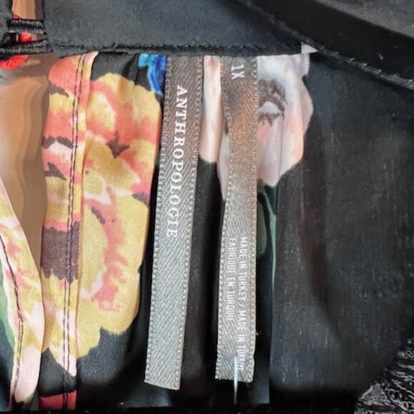 Anthropologie Floral Sleeveless Blouse Lace Trim 1X Silky Halter Tank Top NWT - Picture 9 of 12